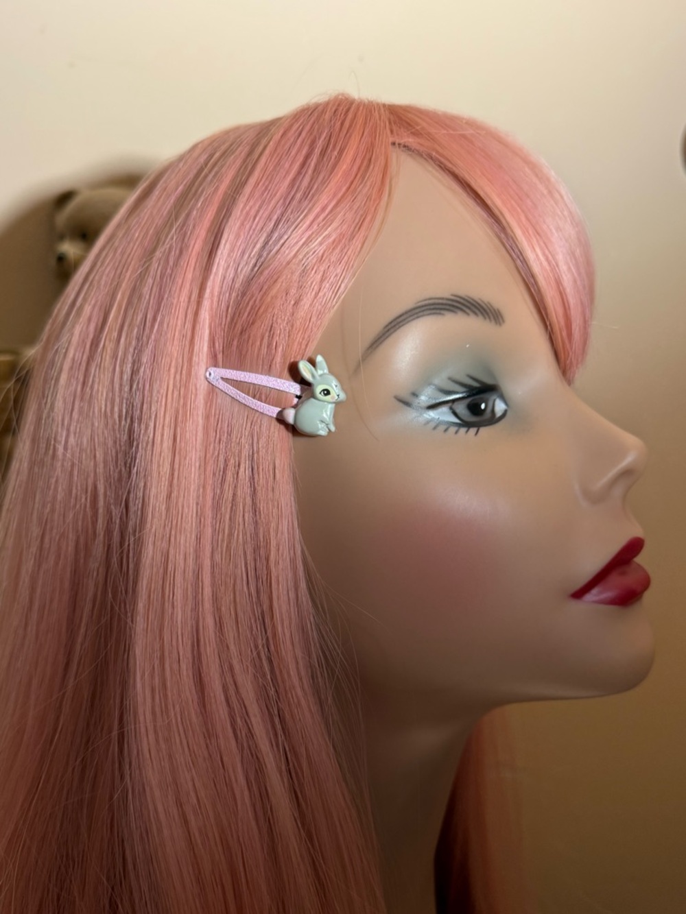 🇯🇵 3D Pink Glitter Snap Clips with Gray Bunny snap hair clips